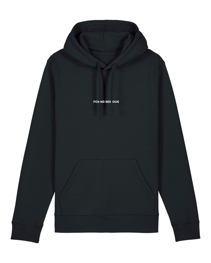 Fckng Serious-Tour Hoodie in color black, front with the Fckng Serious Logo in the middle of the Hoodie