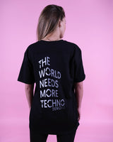 Deniz Bul  T-Shirt the world needs more techno as back Print color: black
